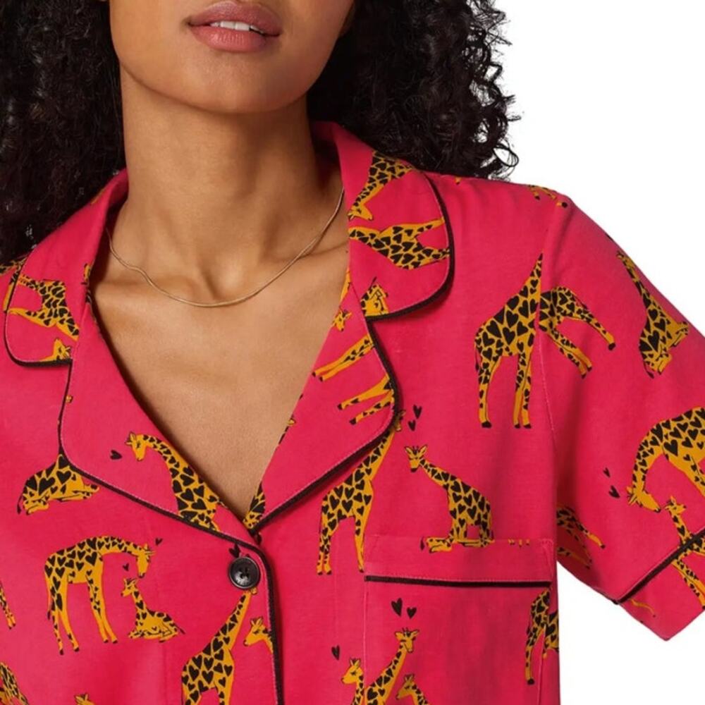 EUC Bedhead Giraffes In Love Short Sleeve Cotton Jersey Cropped Pajama Set Sz M - Picture 3 of 13